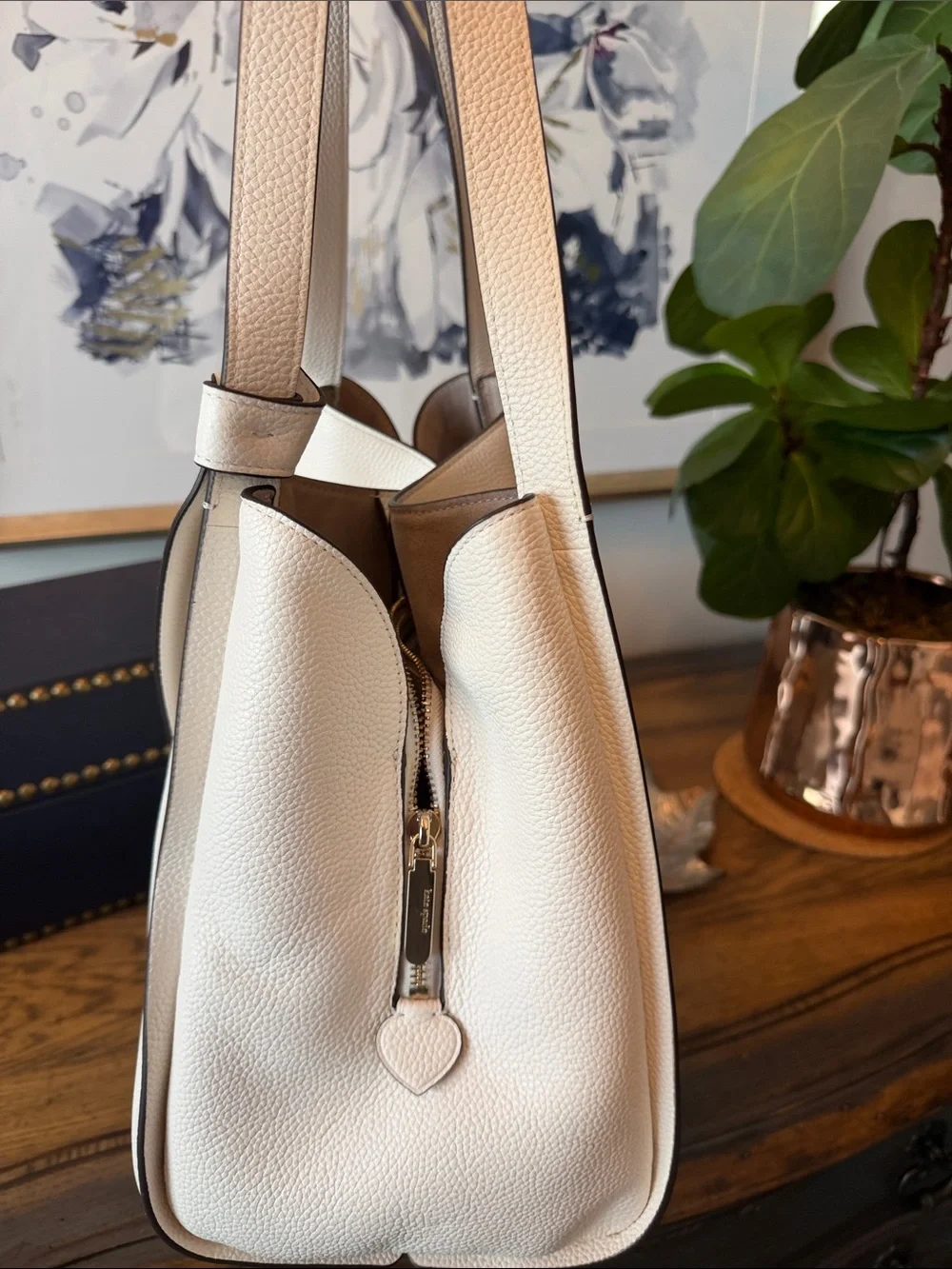 Kate Spade Cream Pebbled Leather Shoulder Tote with dust bag